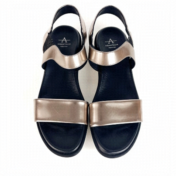 Aquatalia Shoes - Aquatalia Emmet Patent Leather Rose Gold Black Slingback Slip On Sandals